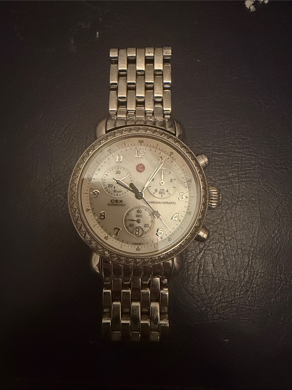 Michele Silver-Tone Chronograph Diamond Accent Bracelet Watch